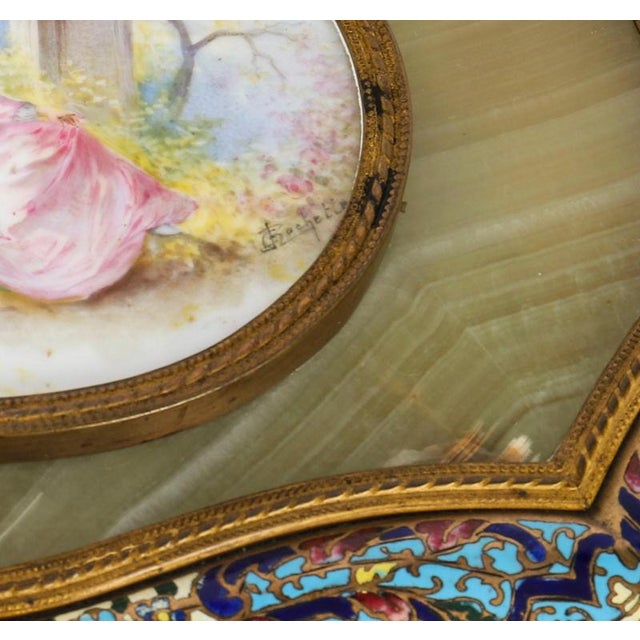 Antique French Porcelain-Mounted Champlevé and Onyx Casket, 19th Century For Sale - Image 9 of 18