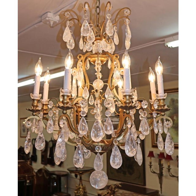 French Schonbek Versailles French Louis XV Style Rock Crystal Gold 8 Light Chandelier For Sale - Image 3 of 12