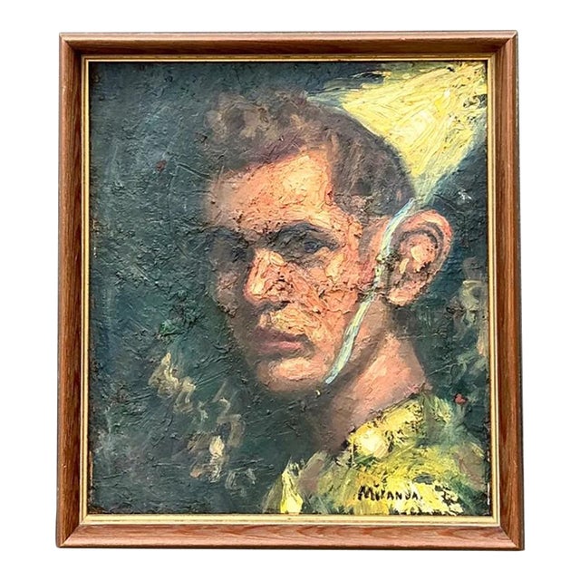 Vintage Figurative Oil Painting on Canvas For Sale
