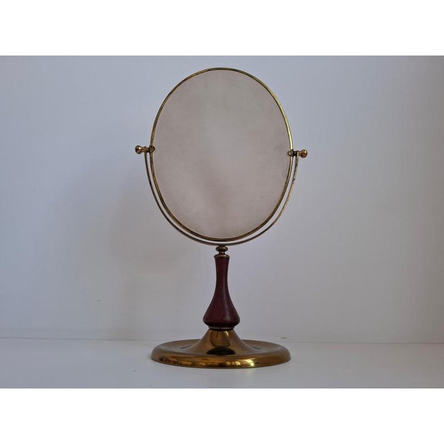 Brown Mid-Century Czechoslovakian Brass and Wood Swivel Table Mirror, 1960s For Sale - Image 8 of 18