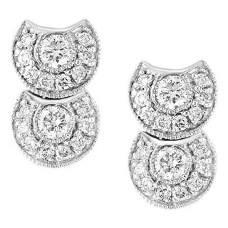 1 Carat, Cluster Stud Earrings 14 Karat White Gold Post Back, Great Value For Sale