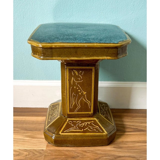 Ceramic 20th C. Sculptural Brown Ceramic Deer Garden Stool – Rustic / Lodge Style For Sale - Image 7 of 12