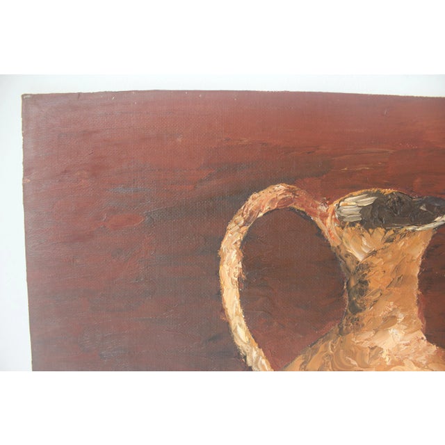 1970s Vintage Oil Painting, Colorful Still Life With Fruit and Jug Pitcher Grapes, Unsigned For Sale - Image 5 of 10