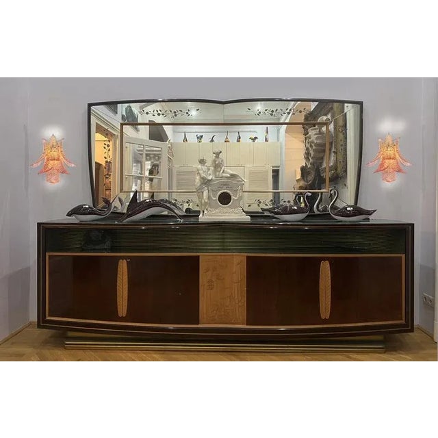 Fantastic Set of Four of vintage Murano wall sconce made by 6 Murano pink Felci glasses for each applique in a chrome...