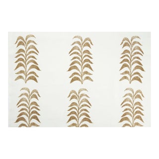 Heather Chadduck Grande Frond Caramel Hand Printed Linen Fabric - 2 1/2 Yards For Sale