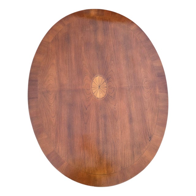 1980s Hekman Copley Place Mahogany and Yew Inlaid Oval Coffee Table For Sale