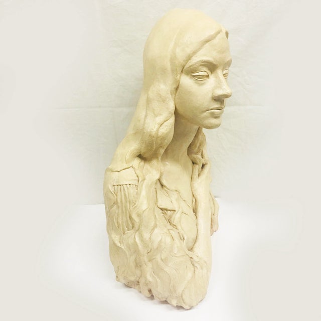 Vintage 1970s Plaster Bust of Woman Artist Signed and Dated For Sale - Image 4 of 8