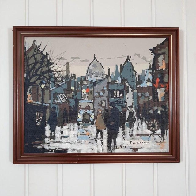 Mid Century Danish Modernist Cityscape Oil Painting by Hugo Langkilde Larsen For Sale - Image 16 of 16