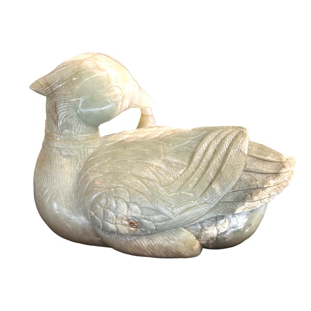 Early 20th Century Substantial Large Chinese Celadon Jade Mandarin Duck Figure, Republic Period For Sale - Image 11 of 15