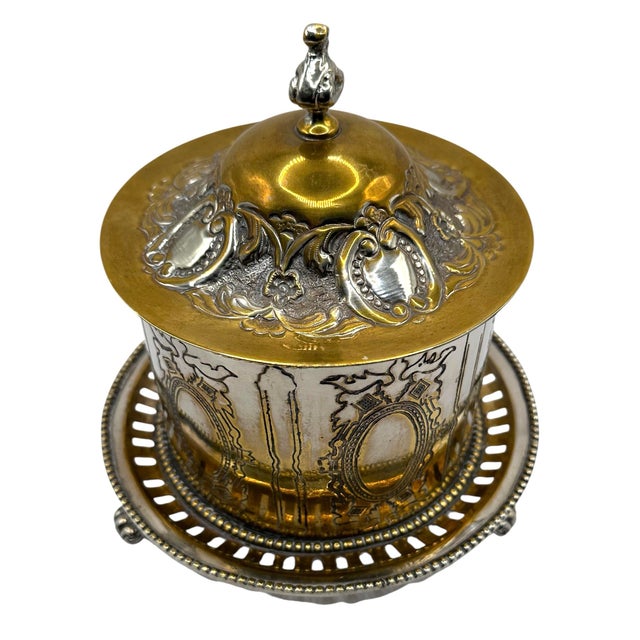 Victorian Antique Silver-Plated Footed Biscuit Barrel For Sale - Image 3 of 12