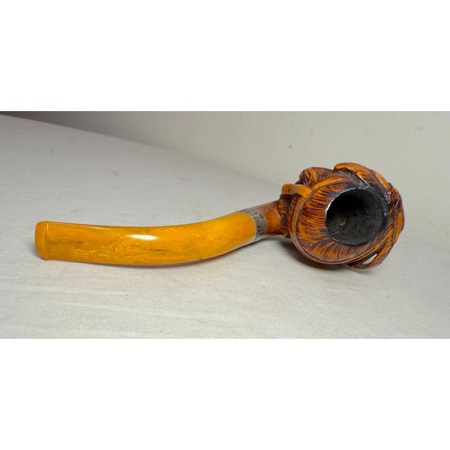 Antique 19th Century Hand Carved Meerschaum Sterling Indian Chief Smoking Pipe For Sale - Image 12 of 17