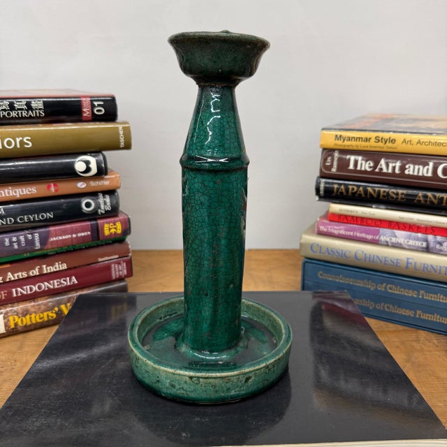 Green Glazed Ceramic Candle Holders in Varying Shades For Sale In New York - Image 6 of 13