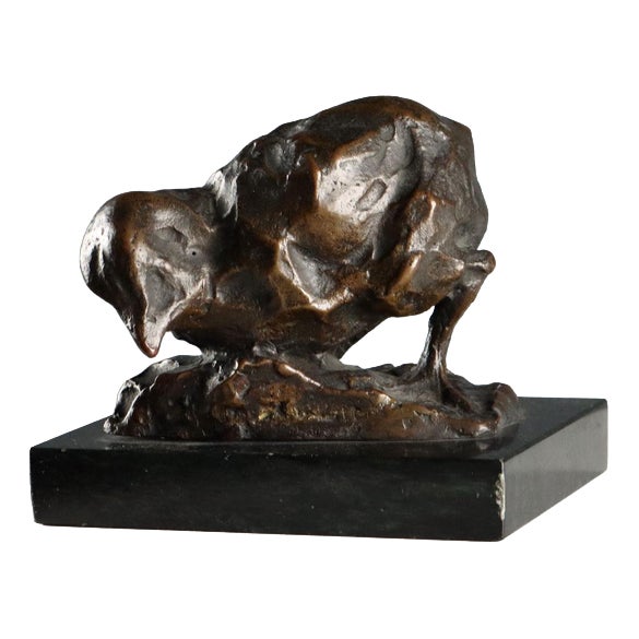Italian Sculpture Bronze Bird on Marble Base For Sale