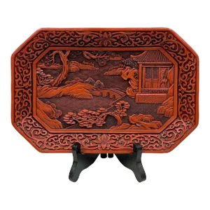 Mid-20th Century Chinese Hand Carved Cinnabar Lacquer Plate