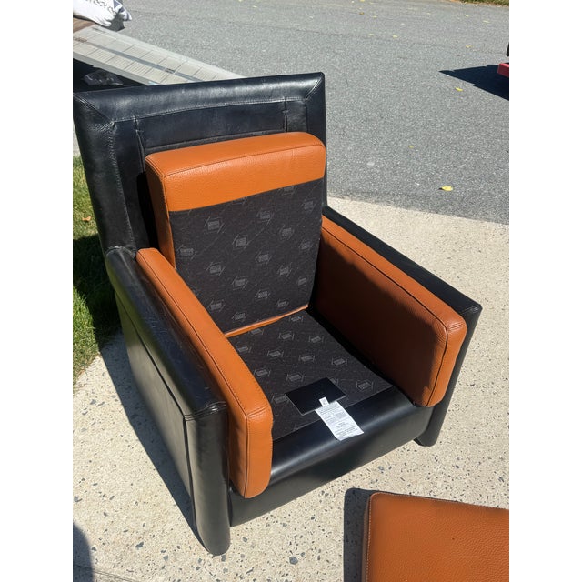 Animal Skin Vintage Roche Bobois Leather Chair & Ottoman For Sale - Image 7 of 11
