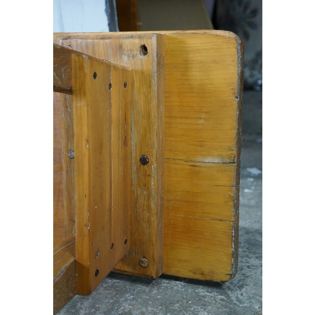 Vintage French Inspired Weathered Reclaimed Oak Farmhouse Peg Leg Bench Seat 68" For Sale - Image 12 of 15