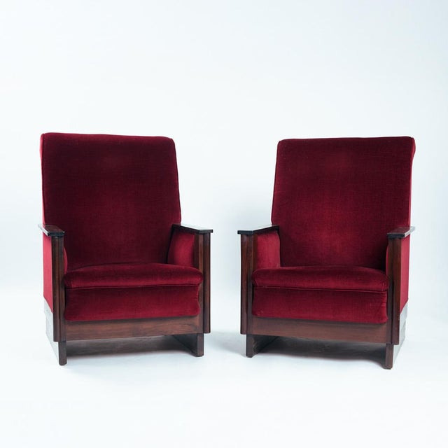 Vintage Dutch Art Deco Chairs in Red Velvet, 1920s, Set of 2 For Sale - Image 3 of 18