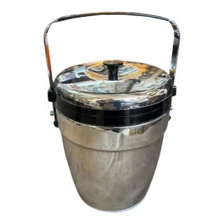 1970s Art Deco Style Chromed Metal and Black Plastic Ice Bucket by Erhard For Sale