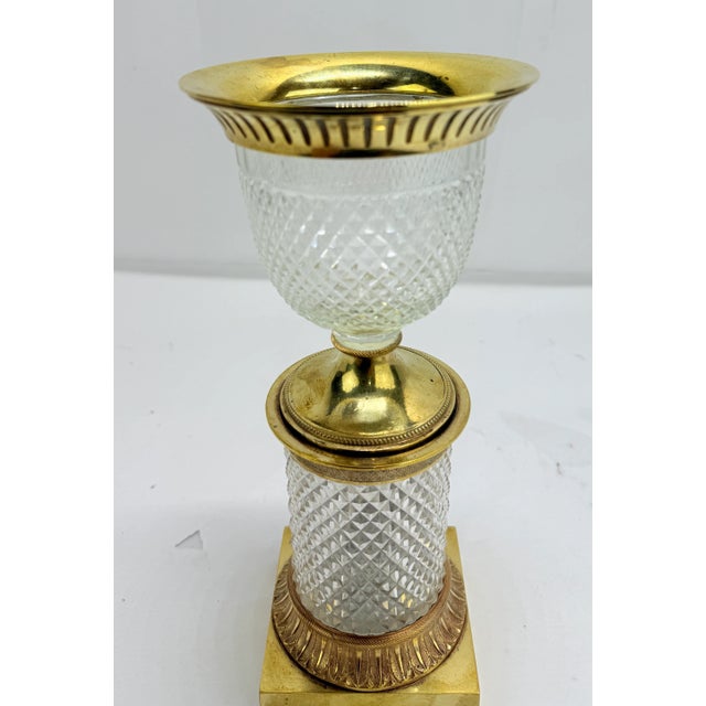 Metal French Empire Ormolu-Mounted Cut-Crystal Baccarat Style Vase, 19th Century For Sale - Image 7 of 12