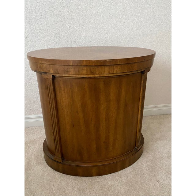 Vintage MCM Drexel Francesca Oval Drum Storage Table Cabinet Mid Century Excellent Condition. For Sale In Denver - Image 6 of 13
