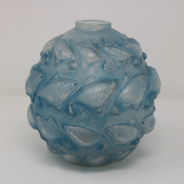 Art Deco Rene Lalique Opalescent Glass Blue Stain 'Camaret' Vase For Sale - Image 3 of 9