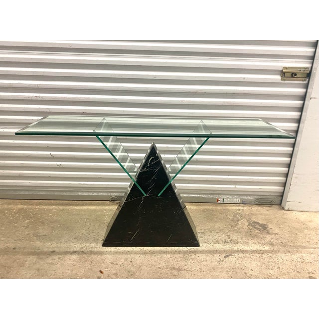 1980s Postmodern Triangle Marble Base Console Table in the Style of Massimo Vignelli . For Sale - Image 9 of 12
