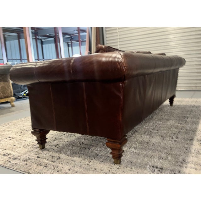 Ralph Lauren Ralph Lauren Colonial Leather High End Designer Sofa Couch Brass Caps For Sale - Image 4 of 6