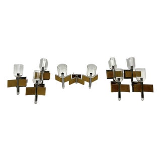 Mid-Century Modern Brass and Chrome Sconces by Sciolari, Italy 1970s, Set of 8 For Sale