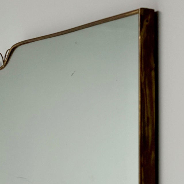 Metal Osvaldo Borsani Attr, Monumental Wall Mirror, Tinted Mirror, Brass, Italy, 1940s For Sale - Image 7 of 14