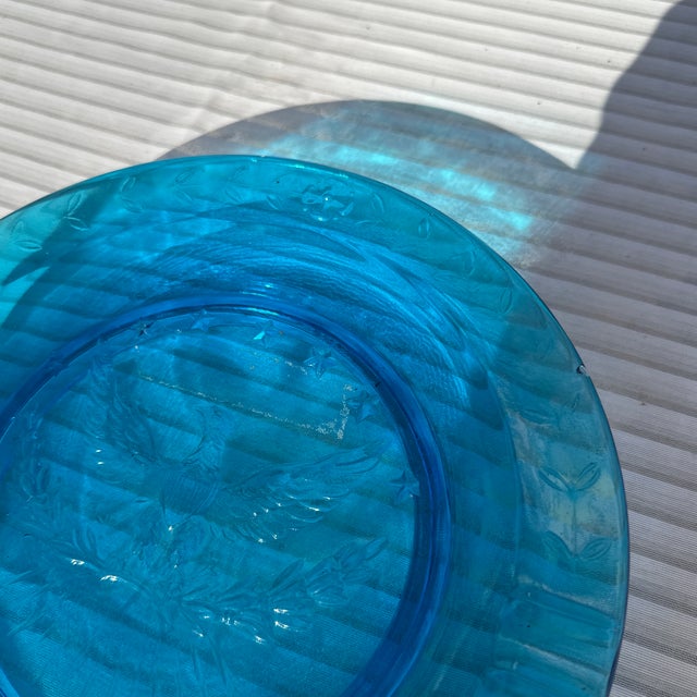 1970s Blue Glass Plate With Eagle Accents For Sale - Image 4 of 8