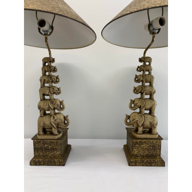 Chinoiserie Pair of Vintage Elephant Table Lamps With Pagoda Shades For Sale - Image 3 of 12