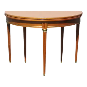 French Directoire Style Brass Ormolu Mounted Walnut Demilune Console Sofa Table