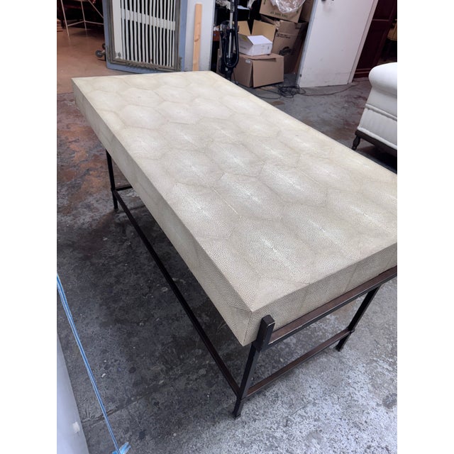 Design Plus Gallery presents the Simone Shagreen Desk by Lillian August for Hickory White. This box on stand designed desk...