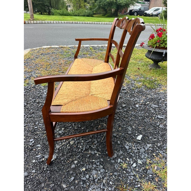 Vintage Walnut & Rush Seat Loveseat Bench For Sale In Philadelphia - Image 6 of 8