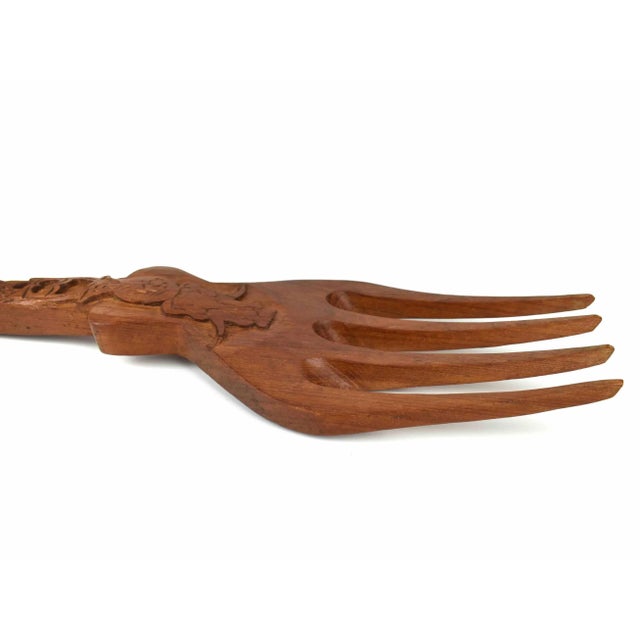 Indian Mid 20th Century Tall Solid Wood Hand Carved Fork and Spoon With Elephant Motif Handles - 2 Pieces For Sale - Image 3 of 12