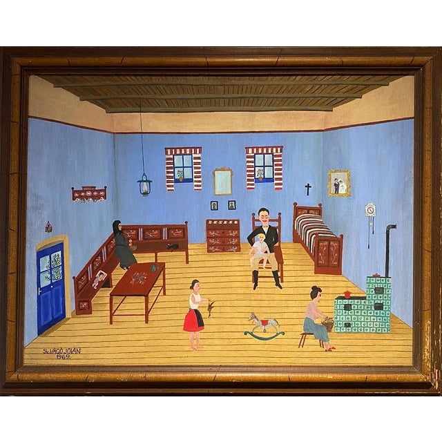 Wood Sz Vago Jolan 1969 Folk Art Oil Painting, Framed For Sale - Image 7 of 8