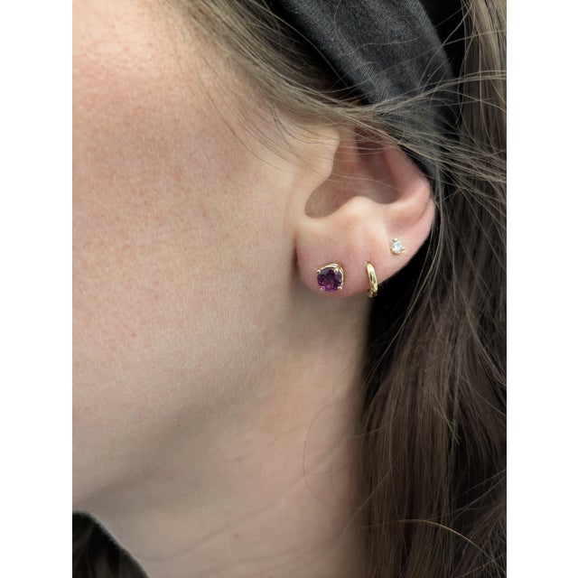 Solitaire 4mm Madagascar Rhodolite Garnet Studs in 14k Gold - 4-Prong Design, A Pair For Sale In Columbus - Image 6 of 6