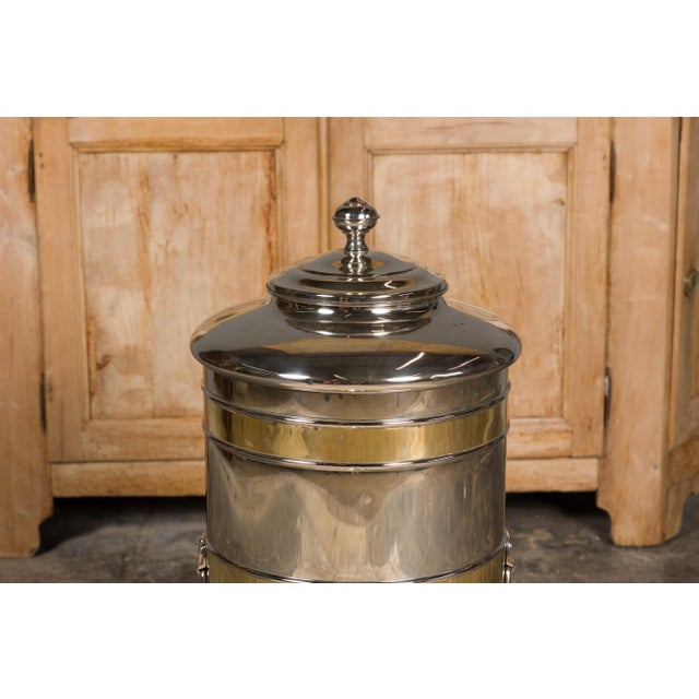 French Turn of the Century Steel and Brass Coffee Bean Dispenser, circa 1900 For Sale - Image 10 of 12