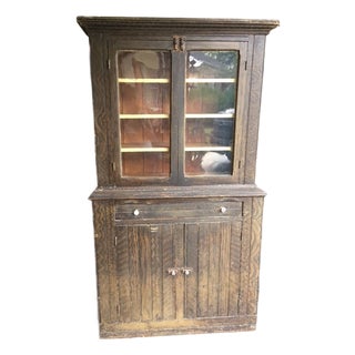 Farmhouse Country Primitive Stepback 1850s Cupboard For Sale
