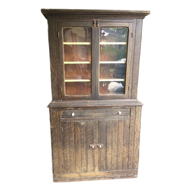 Farmhouse Country Primitive Stepback 1850s Cupboard For Sale