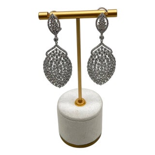 White Brilliant Cut Pave Diamond 18k White Gold Statement Drop Unique Earrings, A Pair For Sale