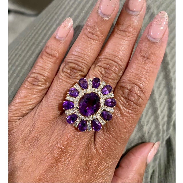 8.28 Carat Natural Amethyst and Diamond Yellow Gold Cocktail Ring **This ring has our heart** Truly one-of-a-kind color...