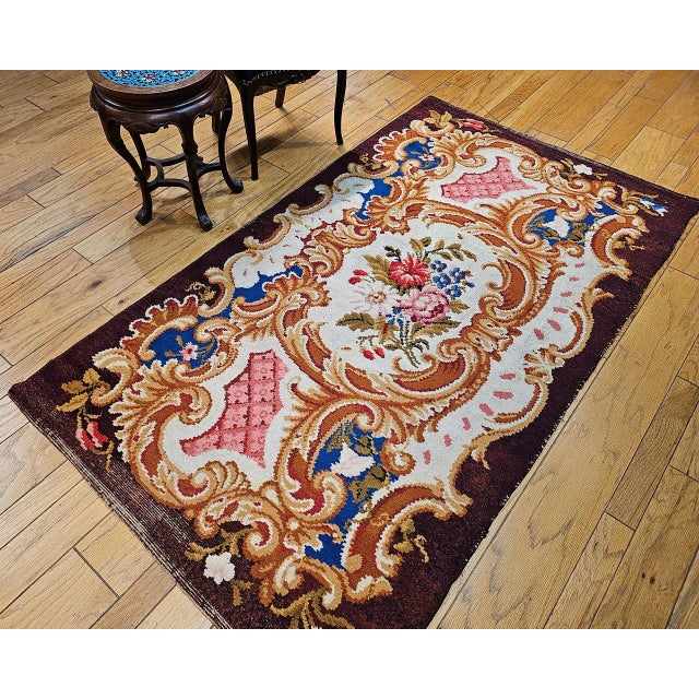 Vintage French Savonnerie Rug, Hand-Knotted Wool, Floral Pattern, Chocolate Brown & Ivory, 4’ X 7' For Sale - Image 13 of 13