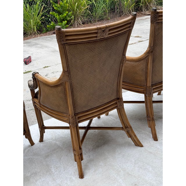 Set of 4 Asian Chinoiserie Faux Bamboo Armchairs With Sculptural Metal Fish Motifs For Sale - Image 13 of 17