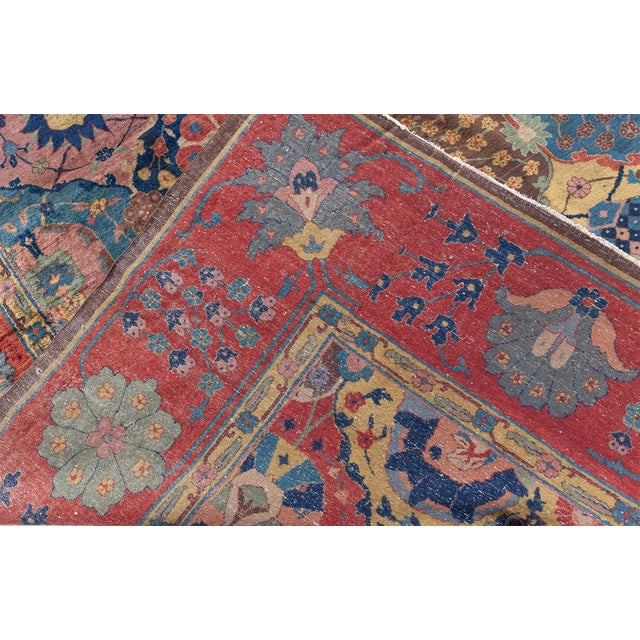 Blue Antique Colorful Botanic Indian Rug For Sale - Image 8 of 8