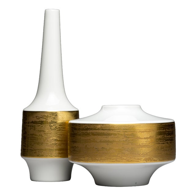 White and Gilt Porcelain Vases by Heinrich Selb, Germany, 1960s, Set of 2 For Sale