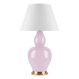 Matthew Izzo Home Iris Gourde Shaped Lavender Ceramic Table Lamp With White Linen Drum Shade For Sale