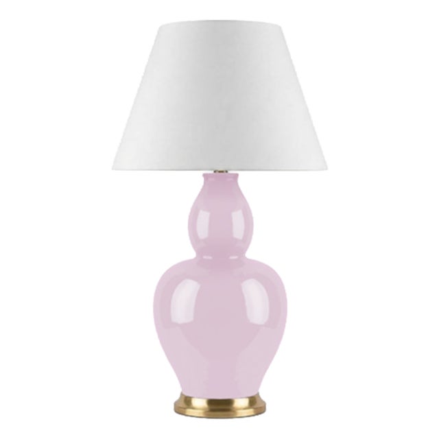 Matthew Izzo Home Iris Gourde Shaped Lavender Ceramic Table Lamp With White Linen Drum Shade For Sale