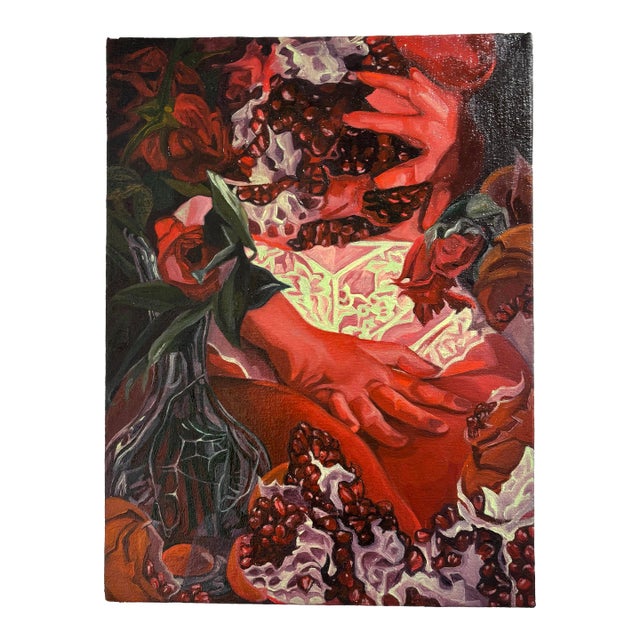 Contemporary Pomegranate Still Life Oil Painting by Tara Sabini For Sale