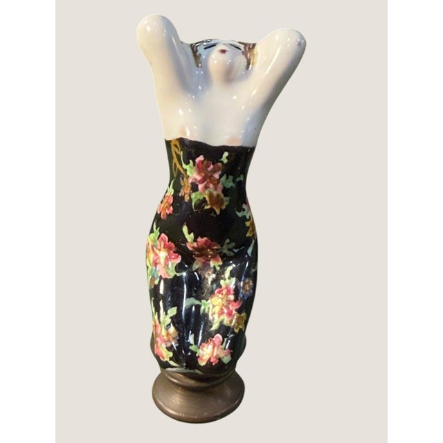 Vintage Mid-Century Modern Hand-Painted Porcelain Lady Table Lamp W/Porcelain Lady Finial For Sale - Image 14 of 18